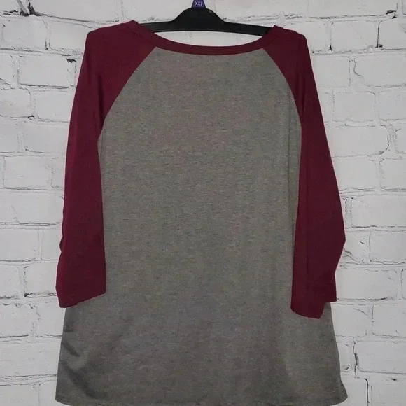 "Thankful and Blessed" Gray 3/4  Maroon Sleeve Womens Shirt Size XL - Picture 4 of 6